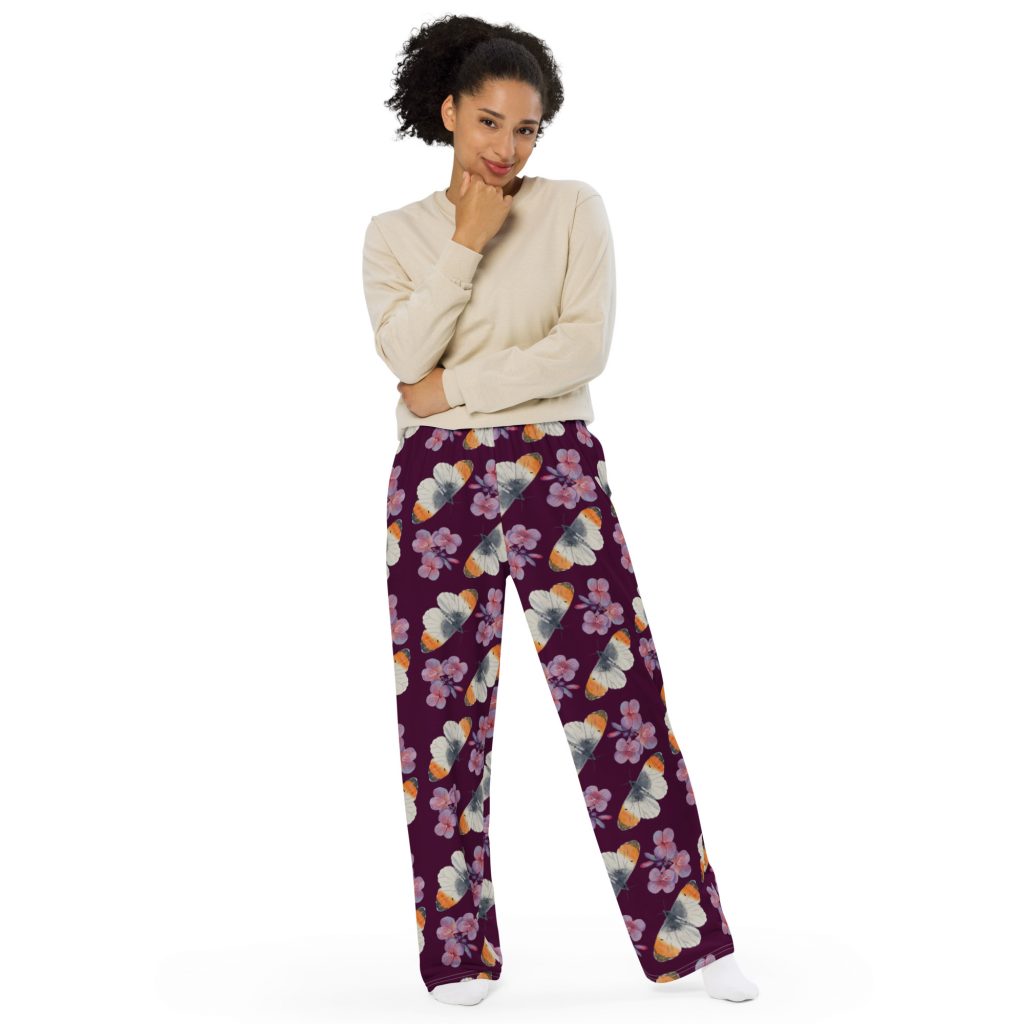 All-over print unisex wide-leg pants (Orange Tip)